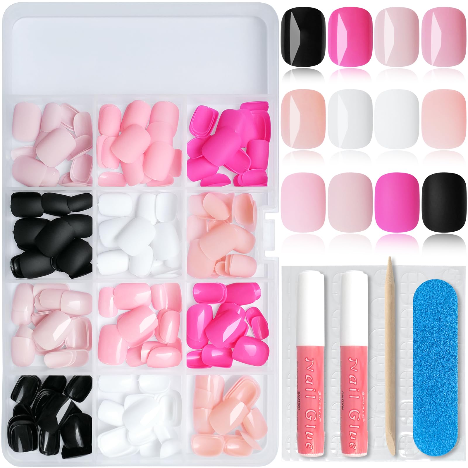 Lifextol 288PC Short Press on Nails Square Fake Nails Press ons with Glue&Adhesive Tabs, 12 Sizes Glossy&Matte Acrylic Nails Press on Nails Pack Glue
