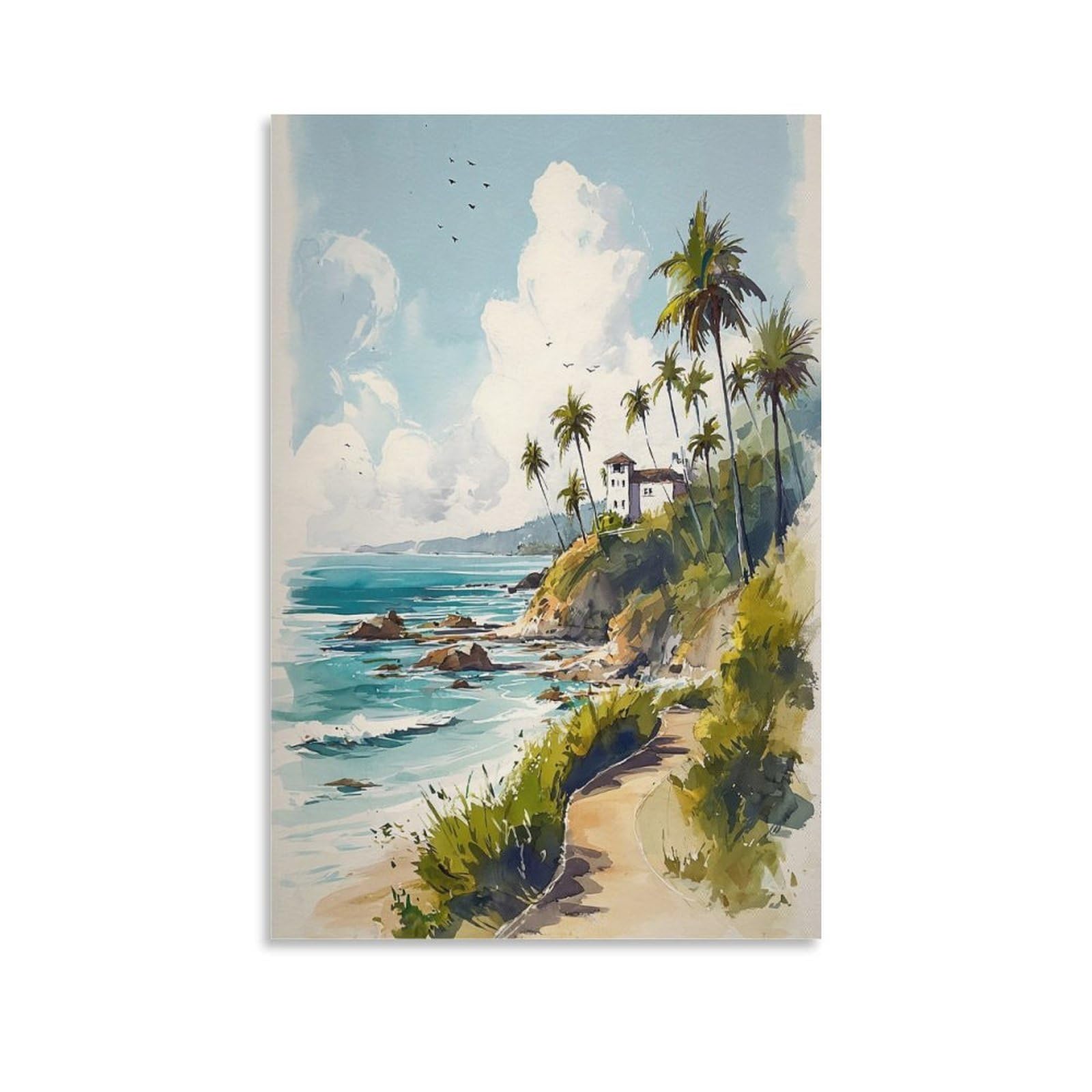 XWYMXZ Bermuda Watercolor Print North Atlantic Coastal Posters 20x30inch(50x75cm) Vintage Watercolor Canvas Art