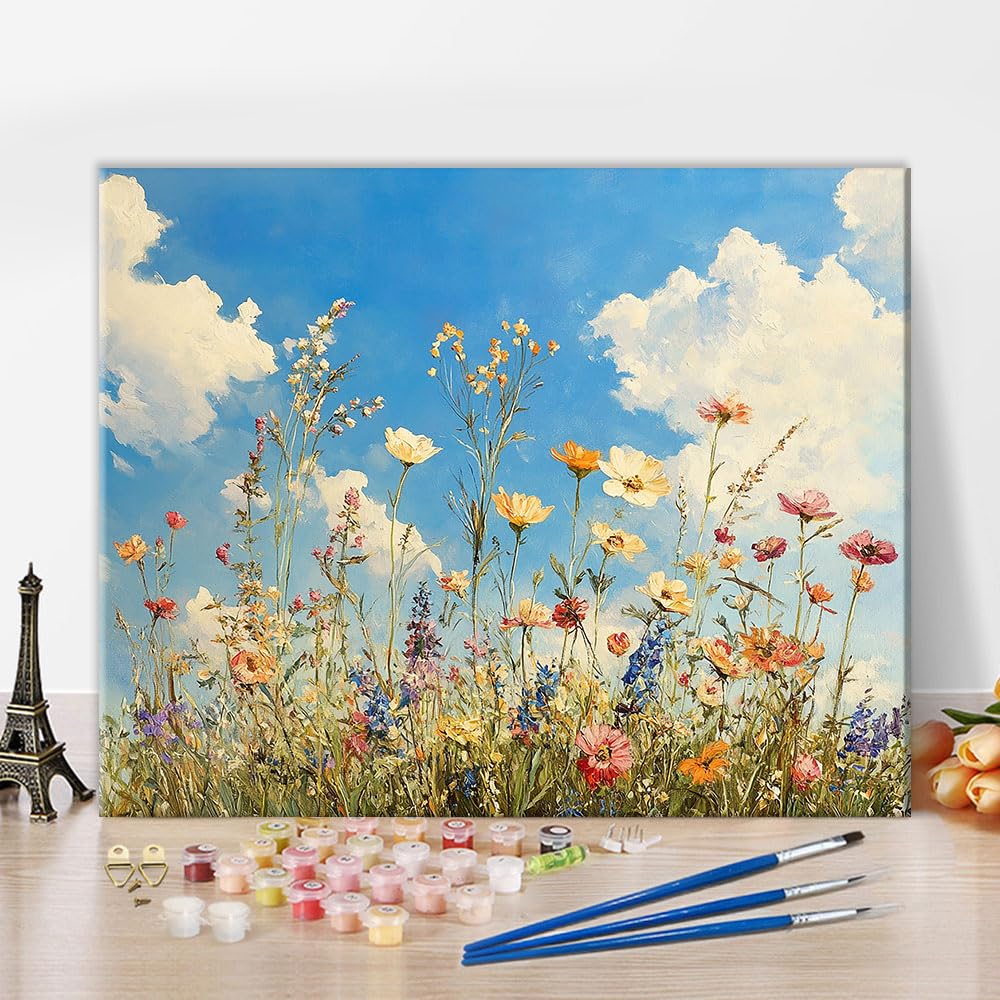 TISHIRON Flowers Paint by Numbers Kit for Adults Gifts Acrylic Abstract Oil Flowers Painting by Number Canvas for House Decoration Drawing Kit for Beginner Paint and Brushes Without Frame 16x20 Inch