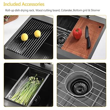 28 inch Black Drop in Apron Sink Farmhouse Sink, Luckyhorse