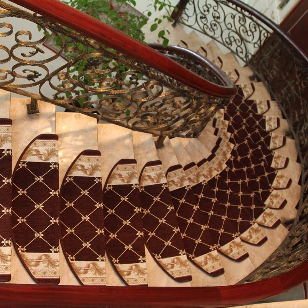 KEYAMA 1 Piece Acrylic High-Grade Sector Grid Bullnose Carpets Stair treads Free Tape Non-Slip Steps Stair mats treads Decorative Stair Rugs 9" W x 31" L Brown (X)