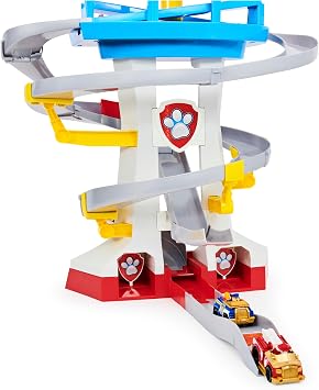 Paw Patrol Adventure Bay Lookout Tower Playset With 2 Die-Cast 1:55 Vehicles (Chase and Marshall): Twin Track Rescue Way 25 Pc Set With Launching Periscope - Accommodate Up to 6 True Metal Racing Cars