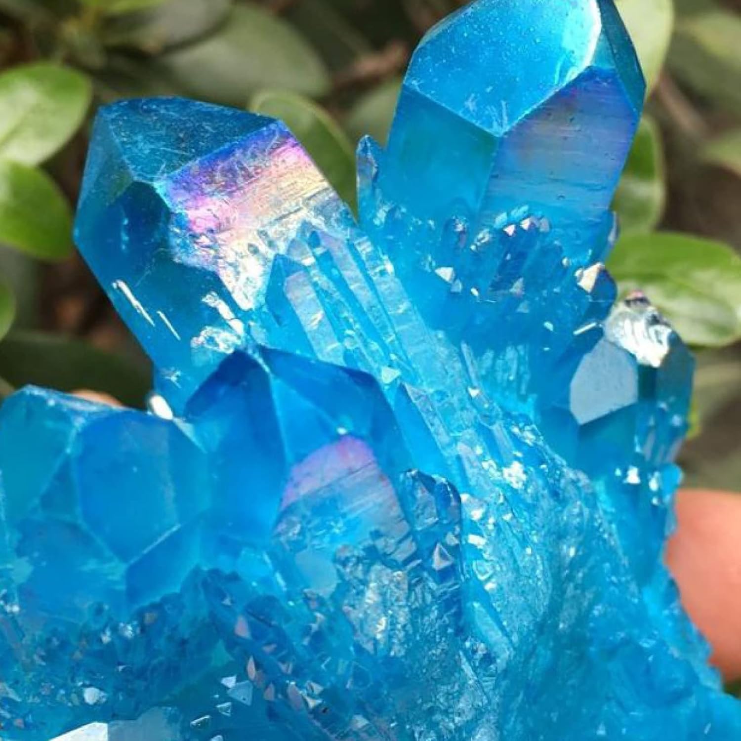 Crystals and Stones Natural Blue Angel Aura Crystal Cluster Electroplated Aura Coating Quartz Cluster Stone Ornaments Room Decor Gift