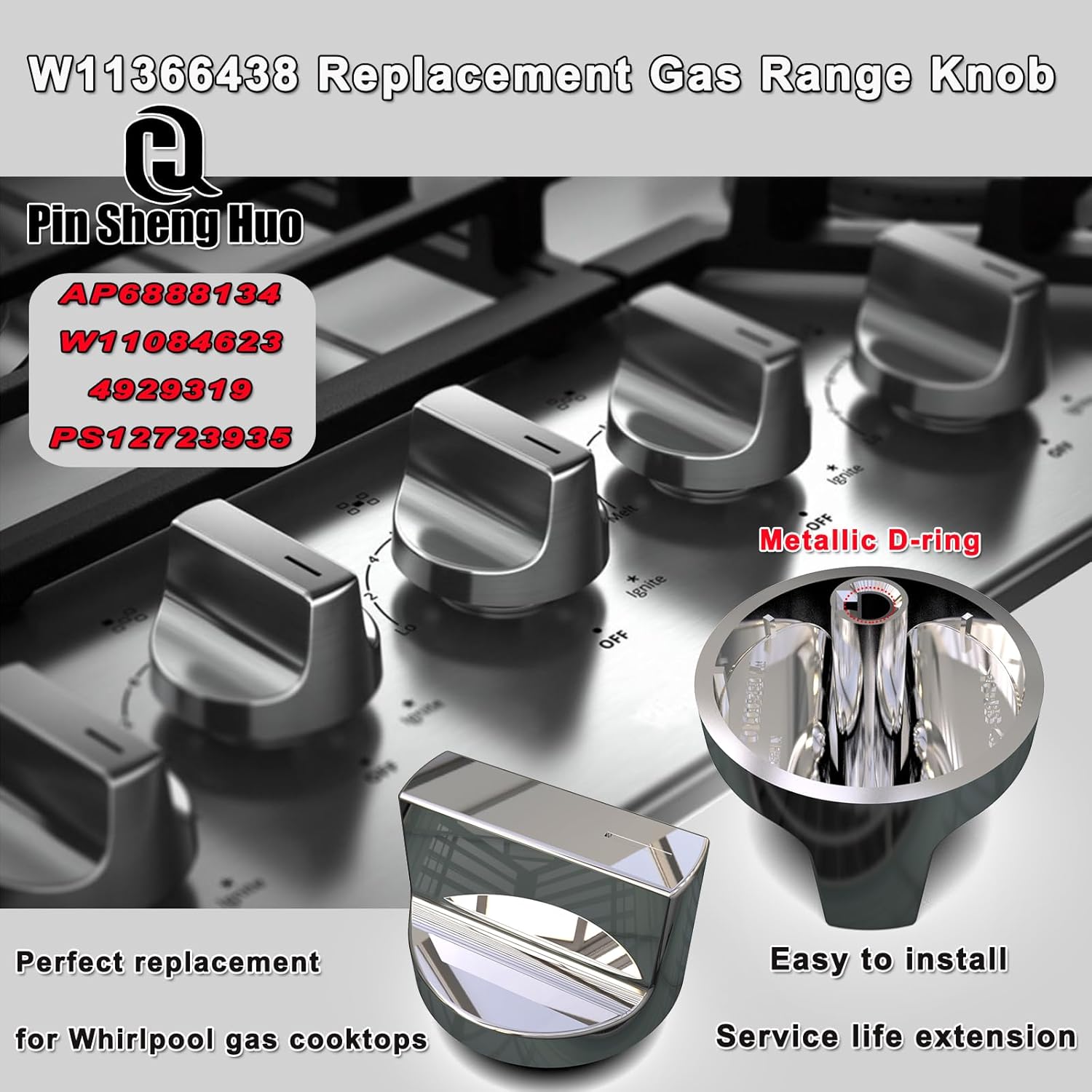 Upgraded W11366438 Whirlpool Replacement knobs.Gas Range Stove Control knobs Replacements.Gas cooktop Burner Parts.Electric Universal Stove Parts.Compatible for Whirlpool Stove Oven W11084623(5PCS)