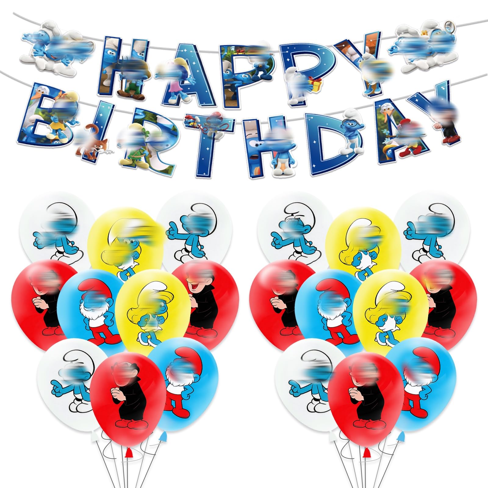 21Pcs Smurf Birthday Decorations, 1Pcs Happy Birthday Banner and 20Pcs Balloons, Cartoon Theme Party Latex Balloons For Kids Girls Boys Party Decoration Supplies