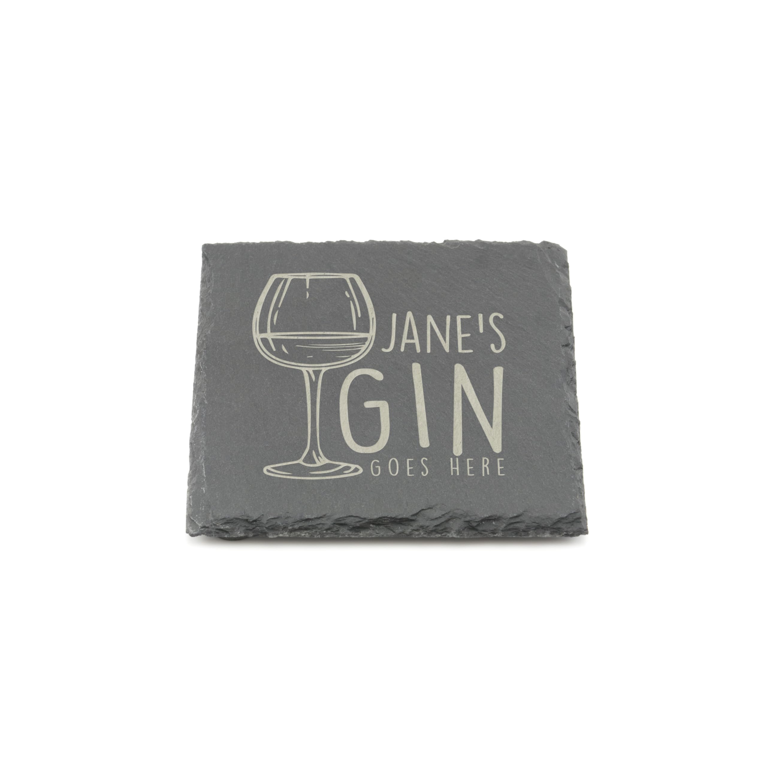Personalised Slate Coaster - Your Gin Goes Here Design - Laser Engraved Square Drinks Coaster Gift for Her or Him - Birthday, Wedding, Anniversary or Christmas
