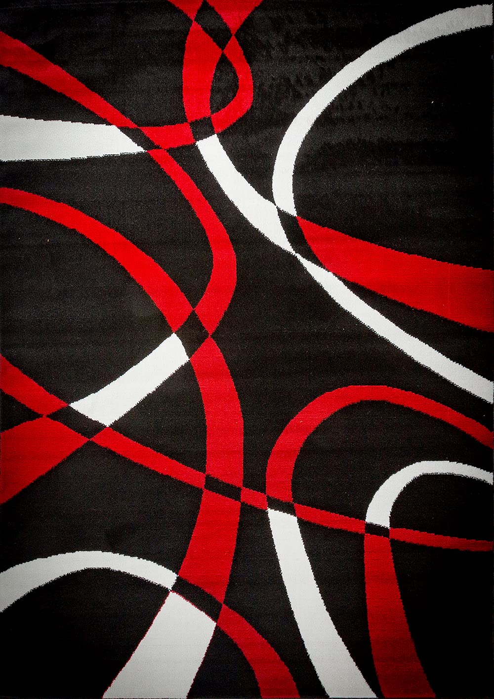 Msrugs Area Rugs, 4x5 Frize Collection Modern Black Red White Area Rug, Contemporary Geometric Carpet for Living Room and Bedroom