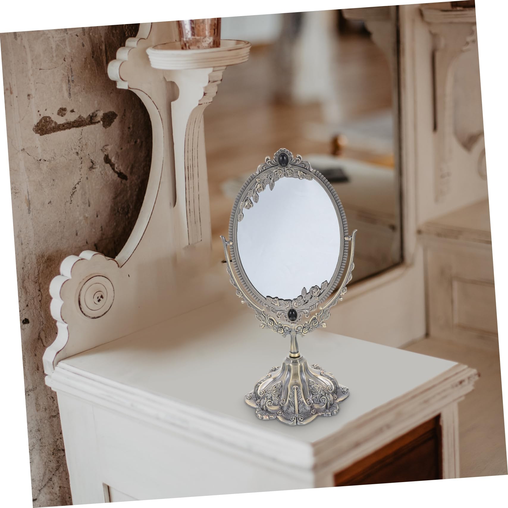 Retro Schminkspiegel aus Zinklegierung mit Drehbarer Doppelseite | Make Up und Hochzeit, Flacher Standfuß, Europäischer Stil, Elegante Ausführung