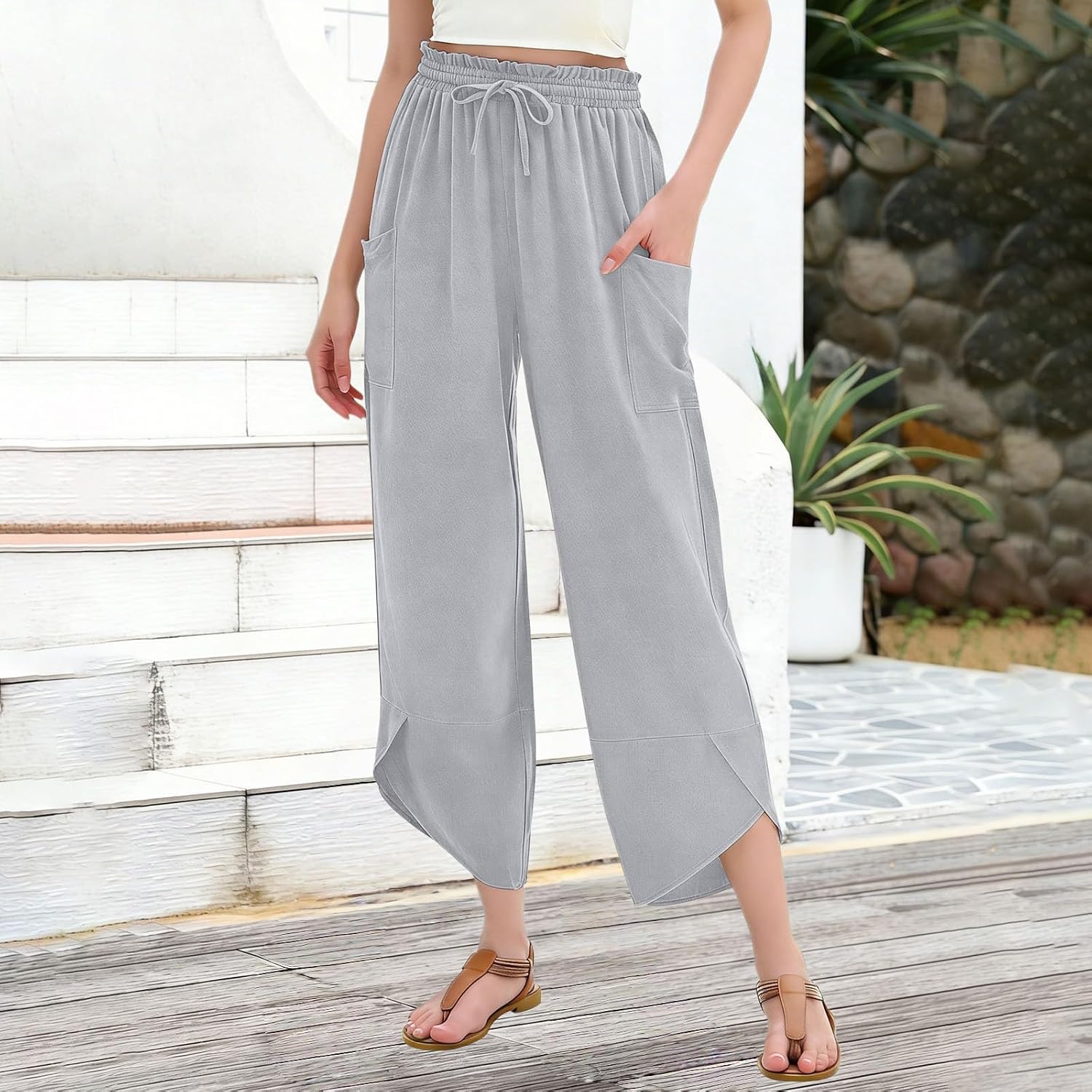 Girl's Wide Leg Pants Kids Elastic Waist Lightweight Joggers Drawstring Casual Flowy Sweat Pants 5 to 14 Years