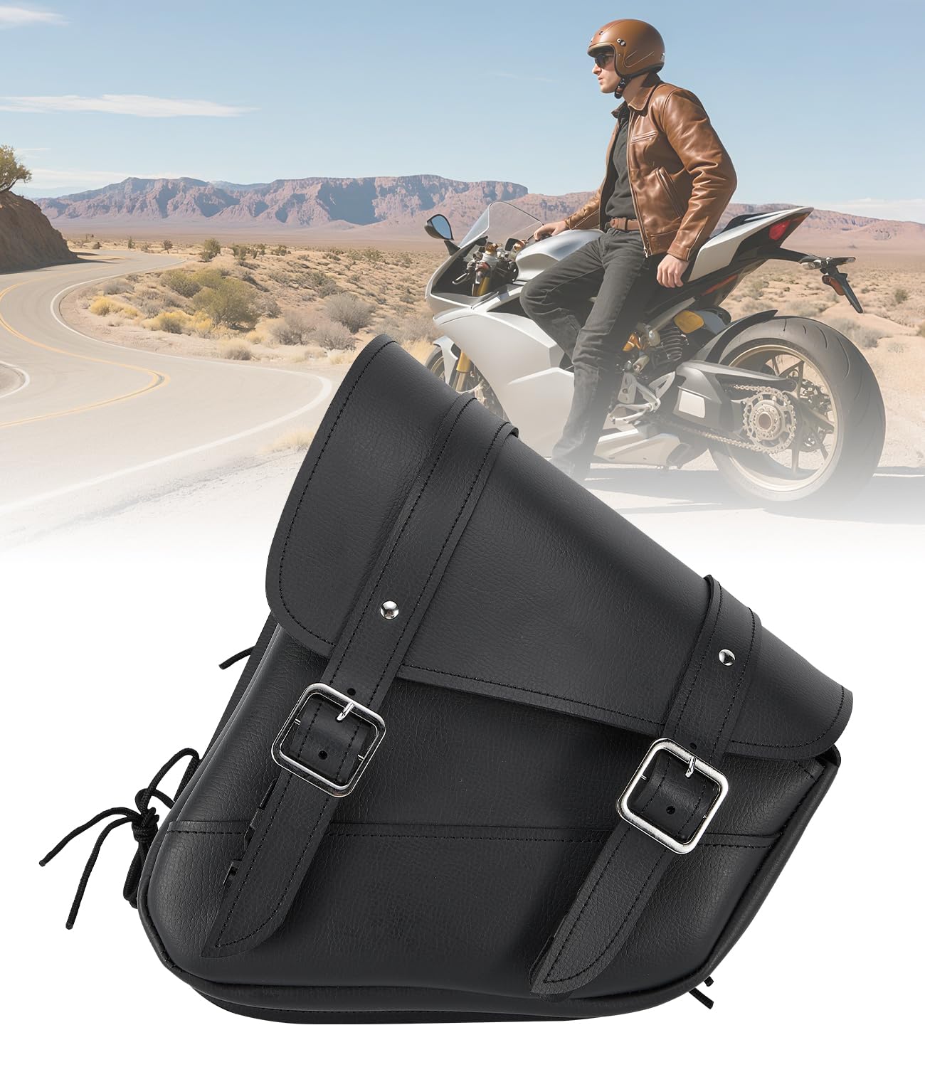 SOPHSUSTAINABLE LEATHER SINGLE RIDER’S L Motorcycle Saddle Bags Leather Motorcycle Solo Swing Arm Bag For
