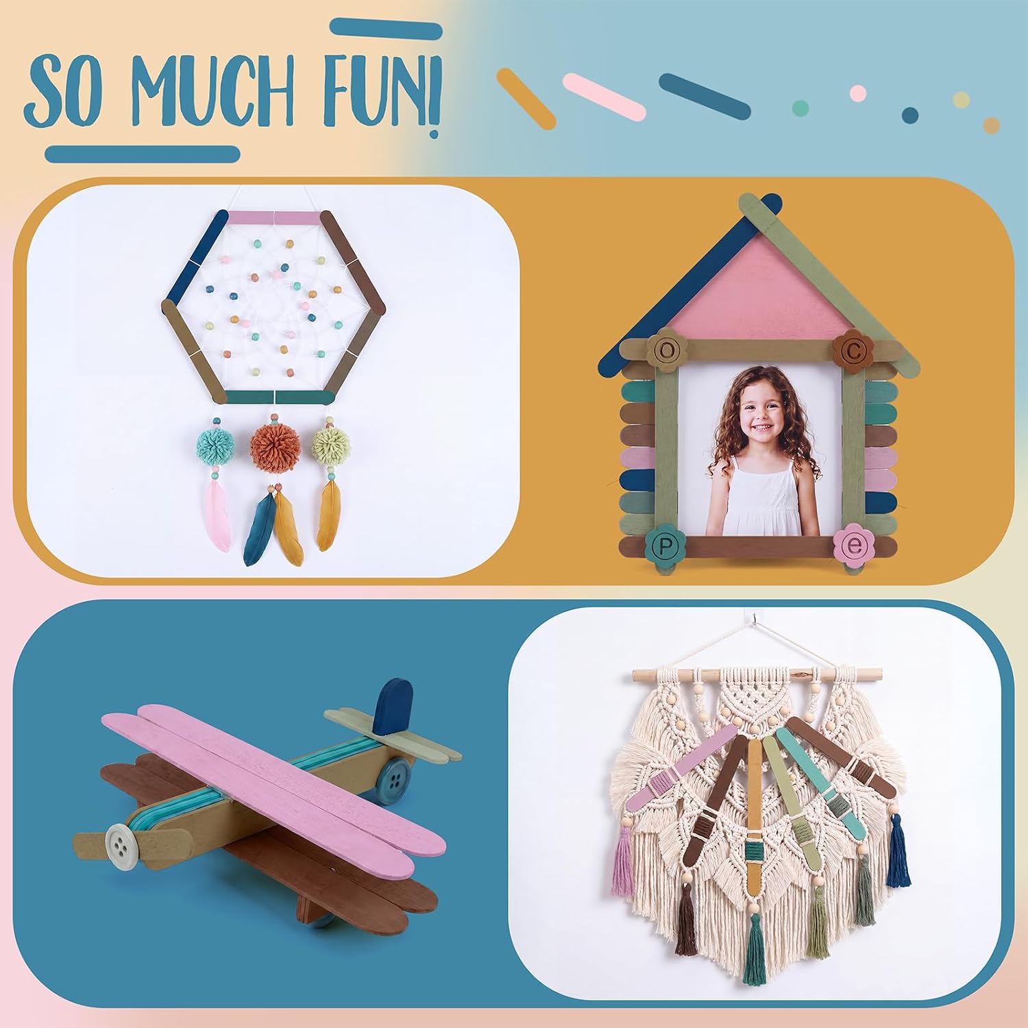 300 Pcs Boho Color Wooden Craft Sticks, 4.5 Inch Natural Birch Ice Cream Sticks with Smooth Rounded Edges, for Holiday Art, DIY Creative Designs, Art Projects (6 Colors, 50 Pcs Per Color)