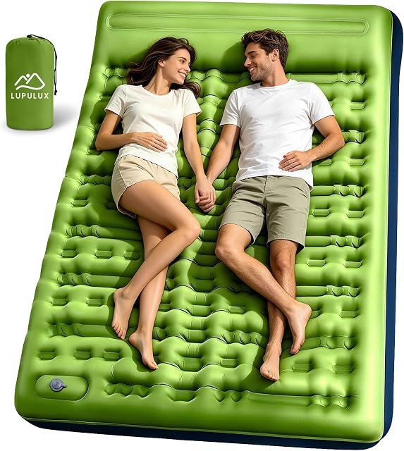 Camping Sleeping Pad, Extra Thick 5-Inch Inflatable Sleeping Pad, Lightweight & Durable, Waterproof, Built-in Foot Pump, with Built-in 6-Inch Pillow, Compact Design, Includes Storage Bag