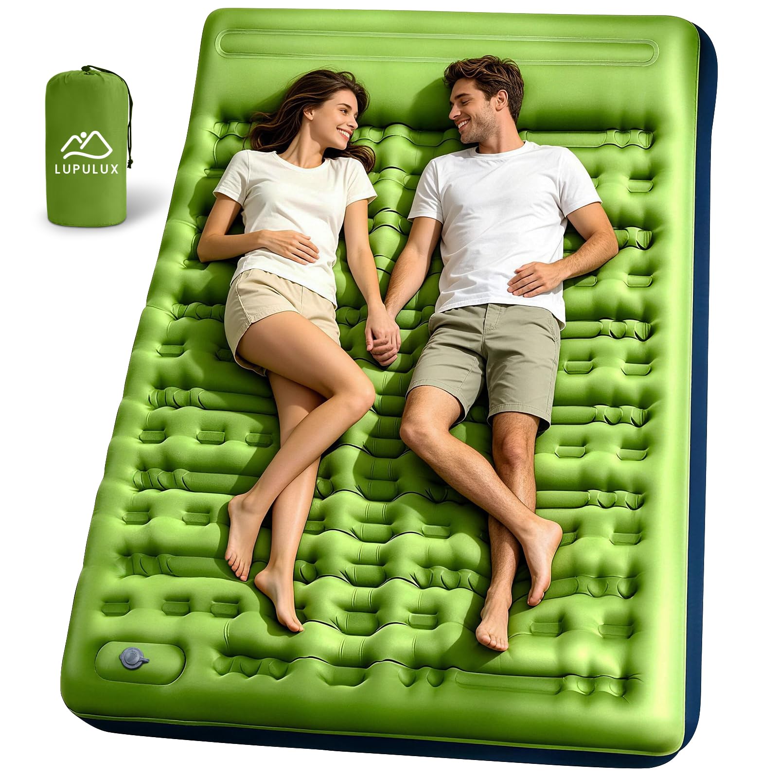 Matelas de Camping 2 Personnes 12 cm Autogonflant Ultra Léger avec Pompe à Pied et Oreiller Intégrés