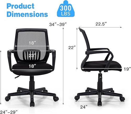 Miniatura 3 de GRAFFY Office Desk Chair, 300 LBS Mesh Computer Chair wCushioned Seat, Executive Height Adjustable Rolling Chair, Mid Back Swivel Task Chair,