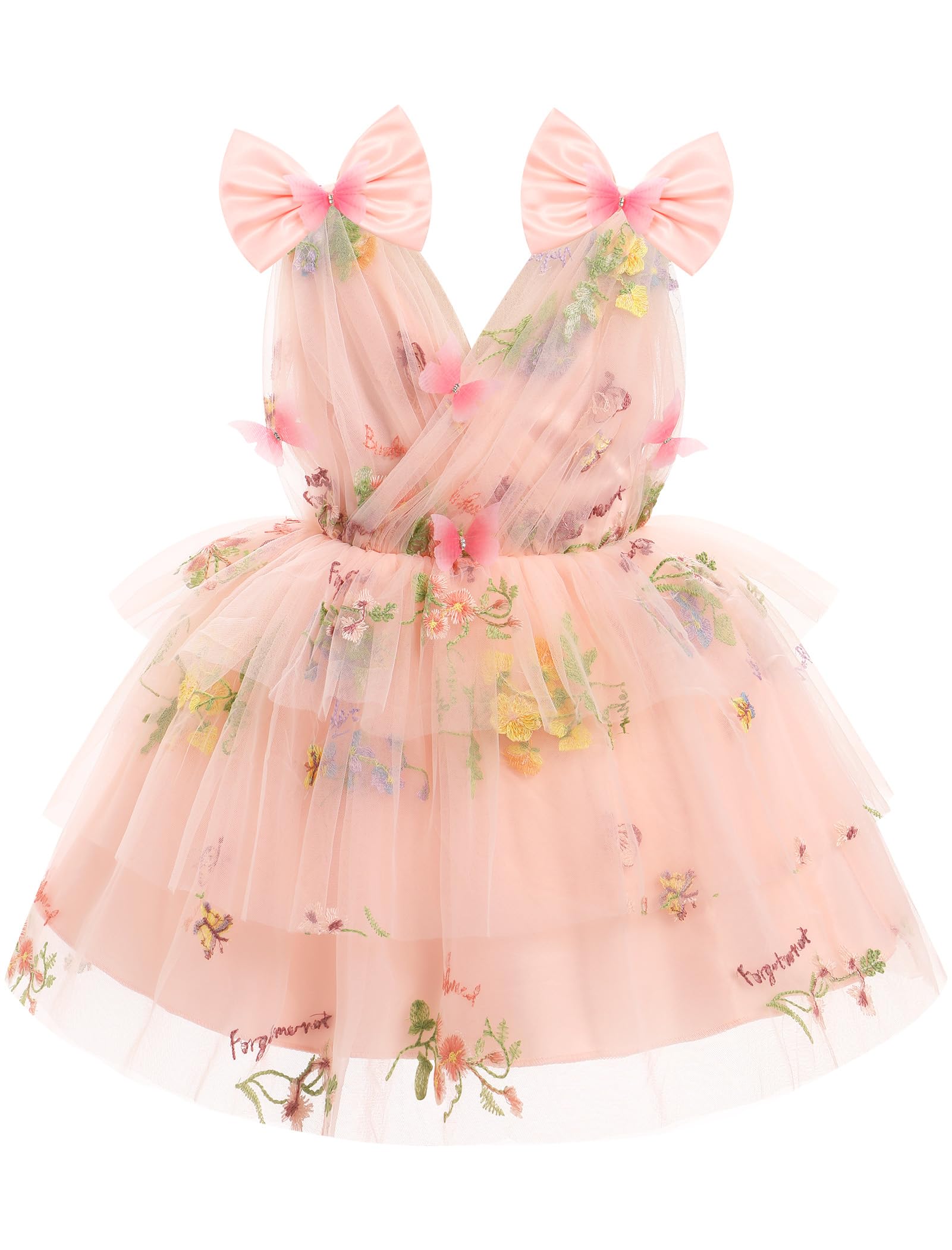 Abito da bambina con farfalla e torta di compleanno senza maniche con scollo a V arcobaleno principessa volant tulle tutù vestito per bambini formale abito da festa di nozze