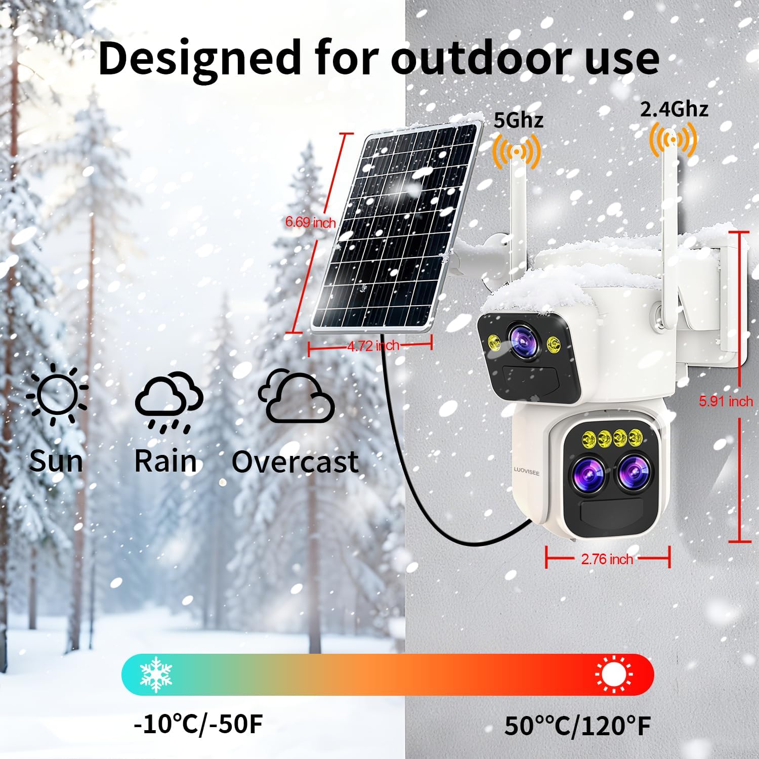 Triple-Lens Solar Security Cameras Wireless Outdoor,360°PTZ Cameras for Home Security with 10x Hybrid Zoom,5G/2.4G WiFi,No Month Fee,PIR Alarm,Full Color Night Vision, Two-Way Audio,IP65 - Image 9