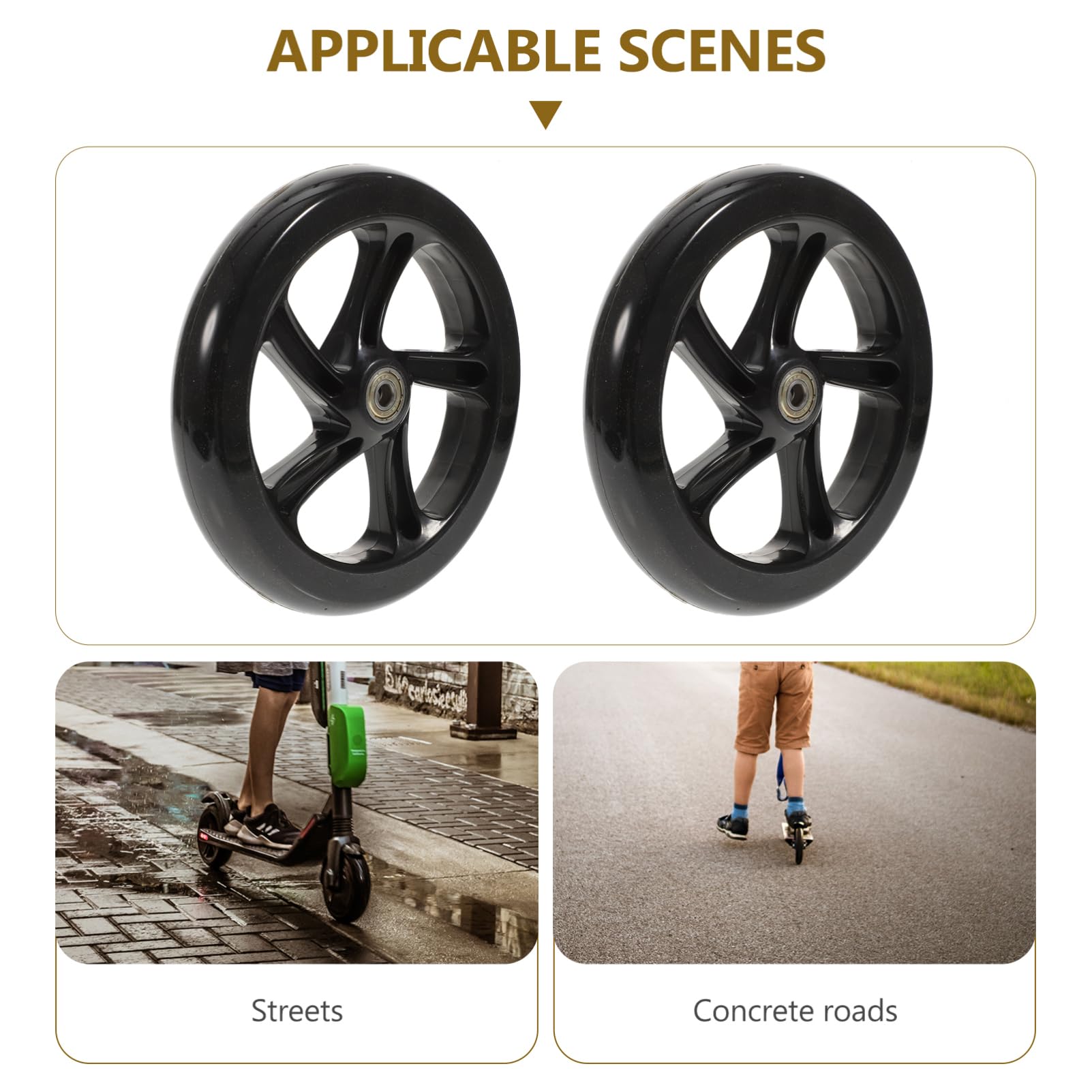 2 Stück 180mm Pu Ersatzräder für Scooter, Hochelastisch Schwarz