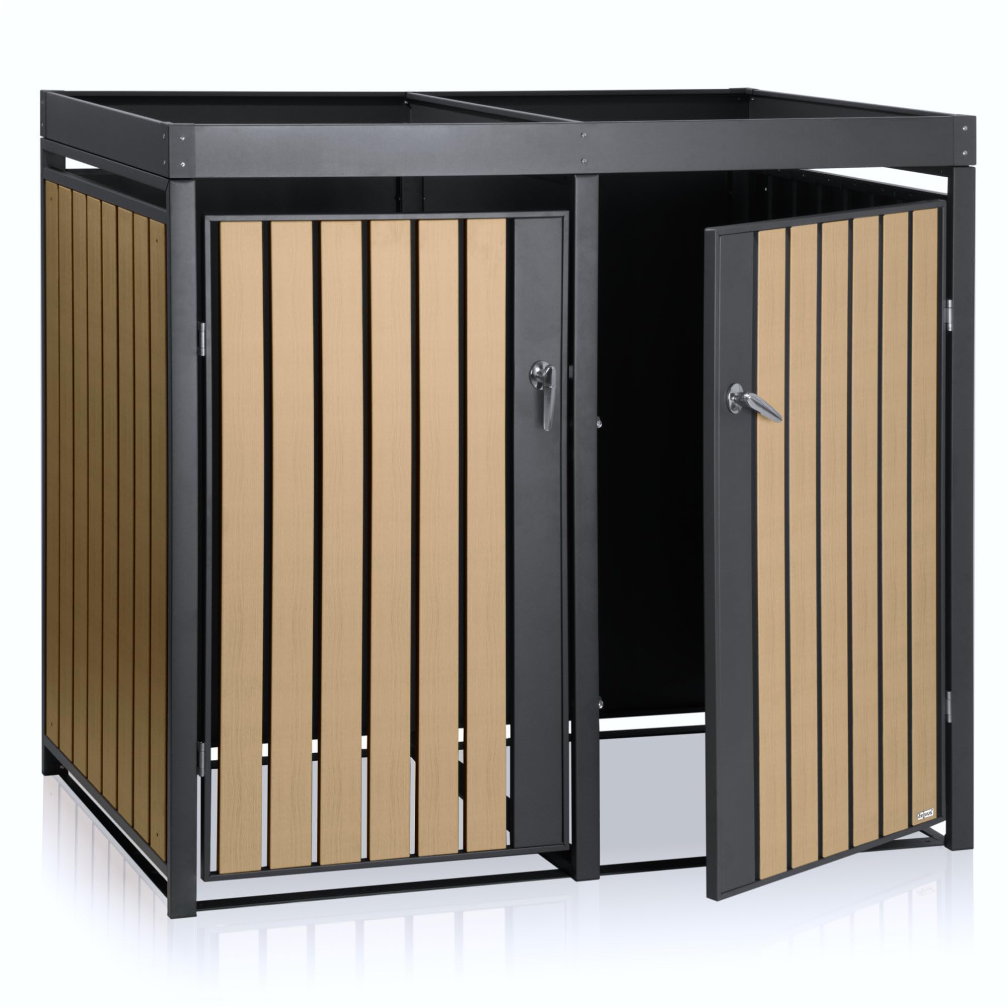 Zelsius Mülltonnenbox 4er mit Pflanzdach für 4 Tonnen | 120-240 Liter | Anthrazit RAL 7016 | Tür in Holzoptik inkl. Erweiterungsmöglichkeit | Aufbewahrungsbox für Mülltonnen, Müllbox