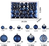 Vista 4 de Juego de 100 bolas decorativas inastillables para árbol de navidad en empaque de regalo portátil y reutilizable, ornamentos para decoración navideña