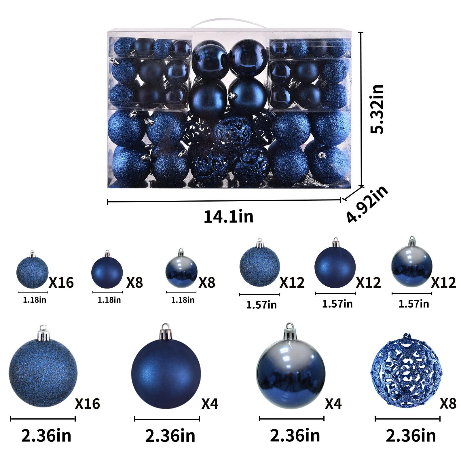 Lot de 100 Boules de Noël incassables avec Emballage Cadeau réutilisable pour Sapin de Noël (Bleu foncé)