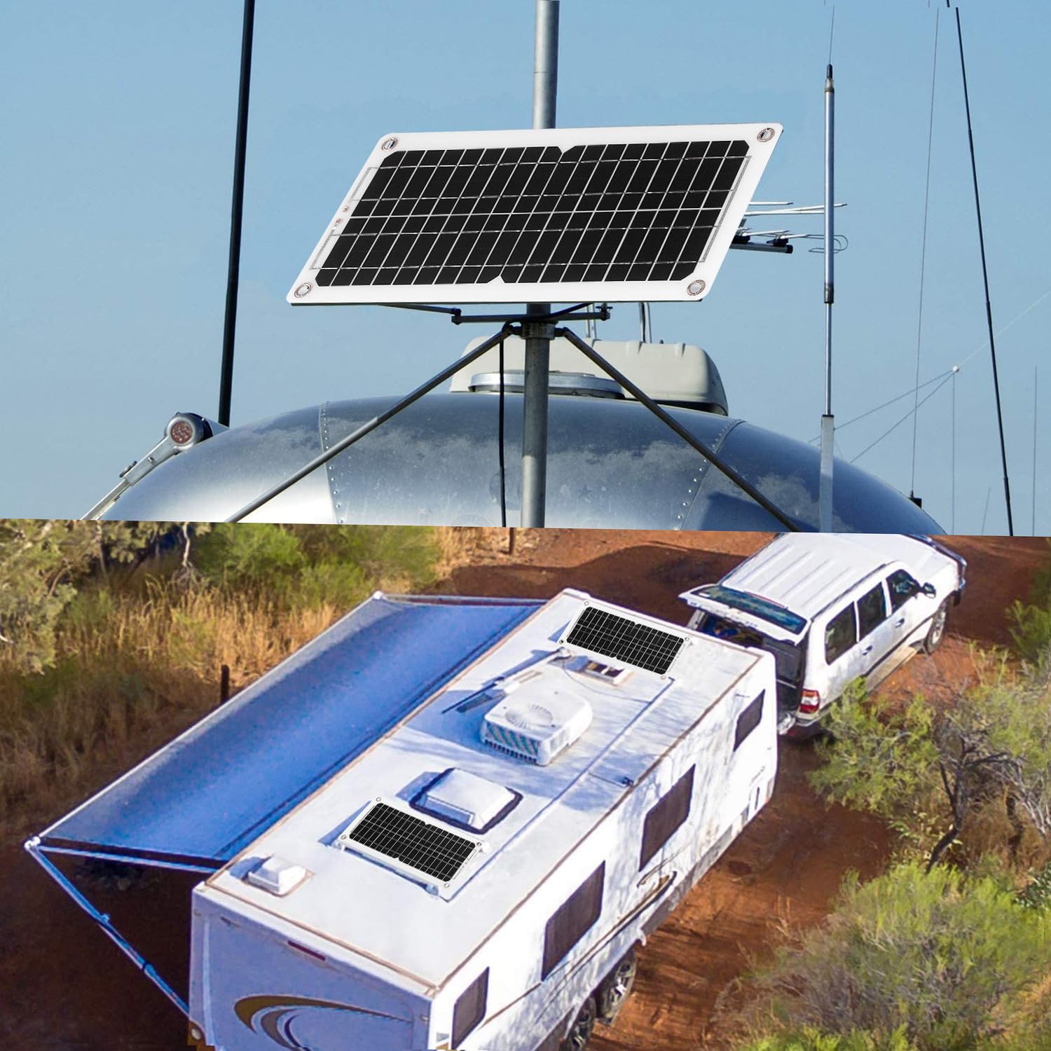 Kit Pannello Solare Monocristallino da 12 W per Campeggio Off-grid | Materiale EVA+PET, Impermeabile IP65, Efficienza Al 20%, Plug and Play per la Ricarica della Batteria Marina di Barche ,