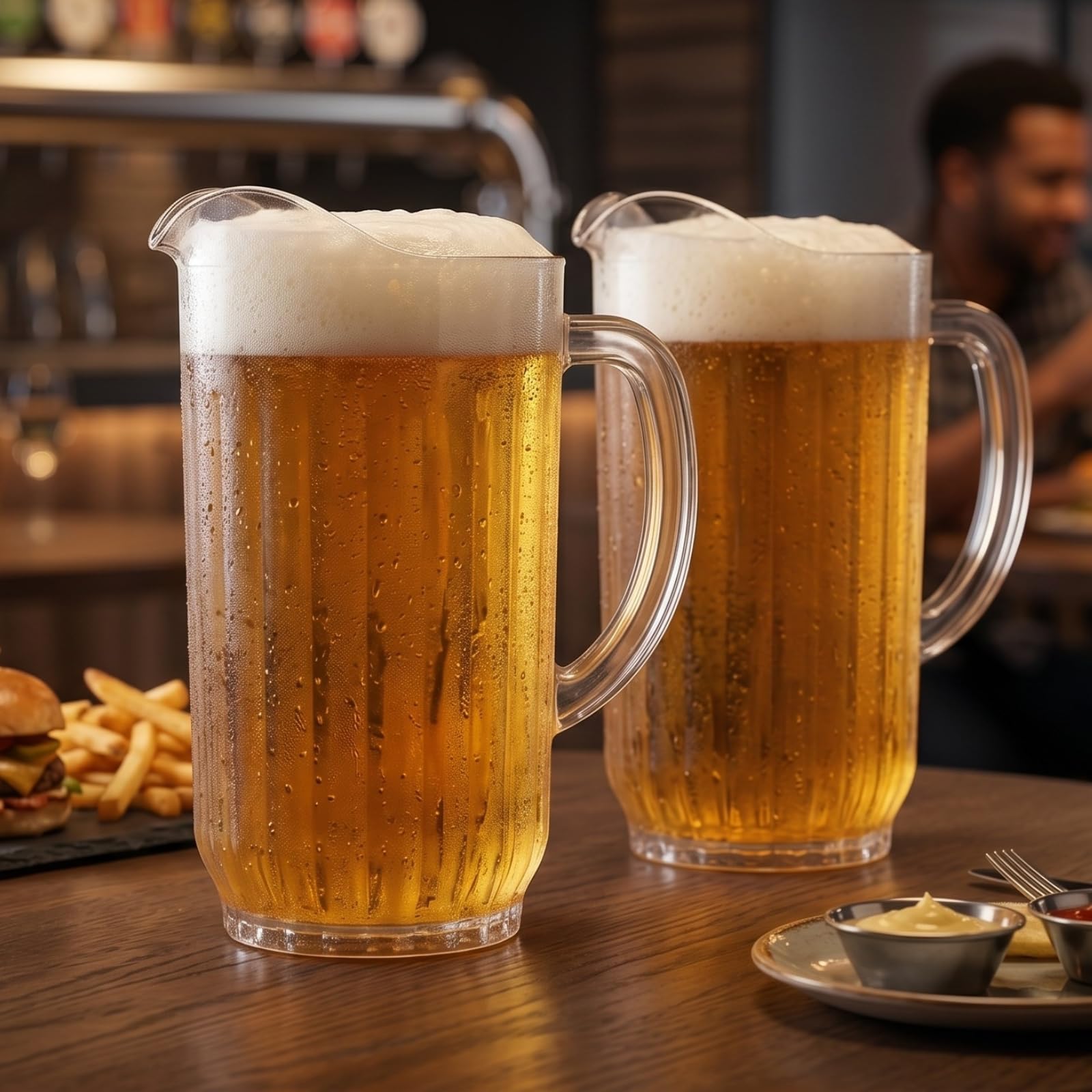 Bier- und Getränkekrug aus Acryl (1,700 ml), Set mit 2 Kunststoffwasser-, IPA-, Sangria-, Limonade-, Margarita-, Saft-, Eisteekrügen, klare Tritan-Glaswaren, Lookalike, spülmaschinenfest, BPA-frei