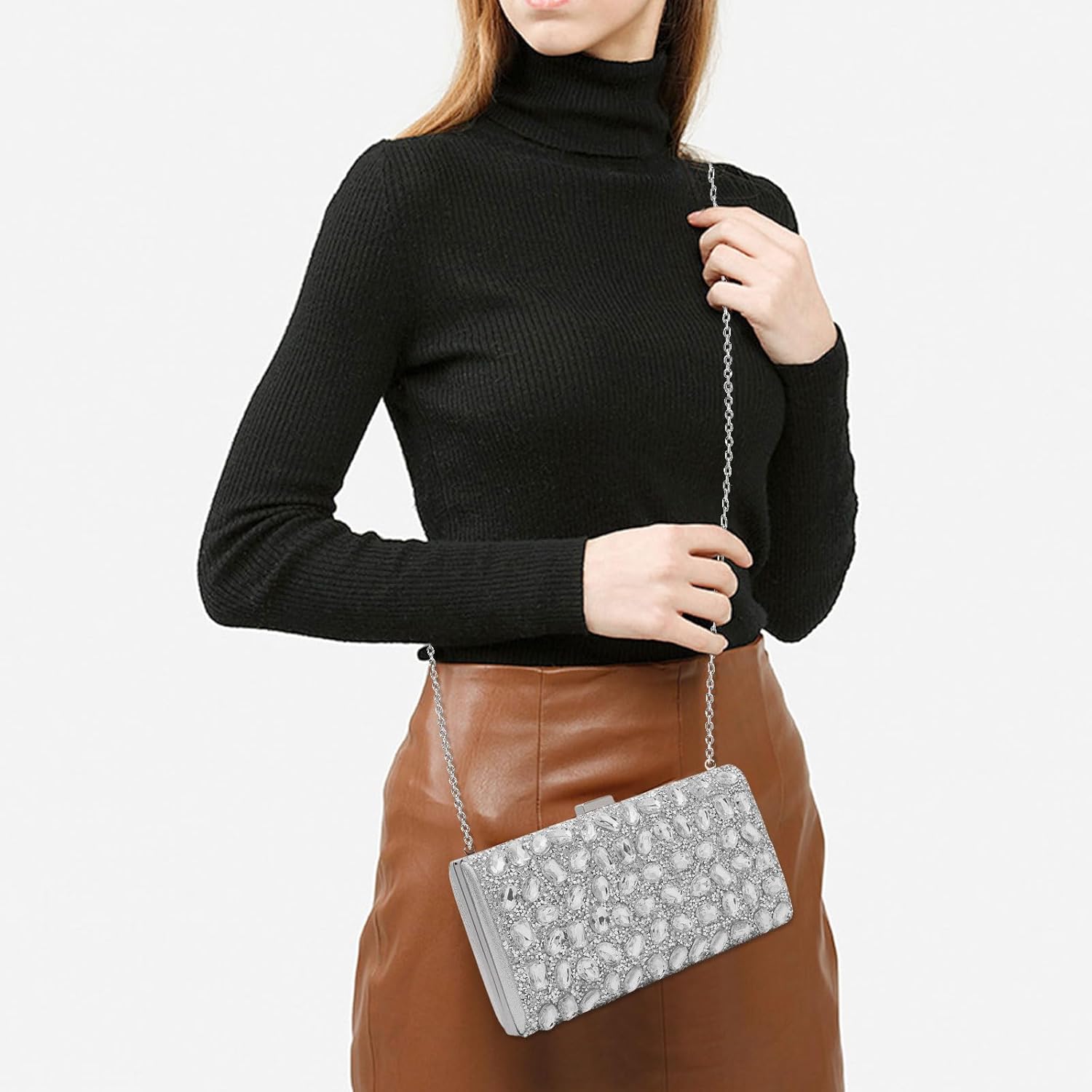 YYW Women Rhinestone Clutch Purse Evening Bag Sparkly Crystal Beaded Handbag for Party - Image 2