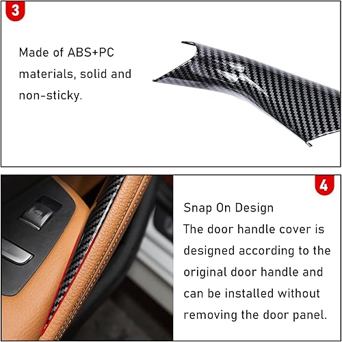 Miniatura 5 de Jaronx Compatible con cubiertas de manija de puerta BMW Serie 5 G30 G31 2017-2022, patrón de fibra de carbono, cubierta de manija de puerta interior