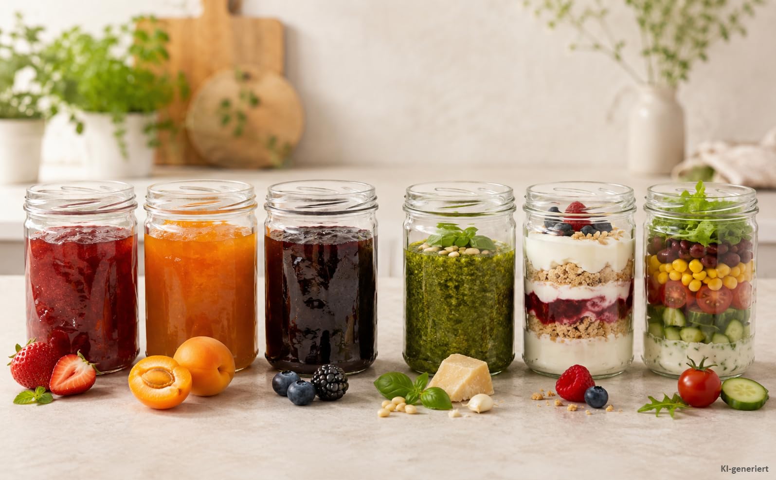 Set di 48 barattoli in vetro da 435 ml per conserva, con tappi To 82 rosso a scacchi, quaderno per ricette incluso