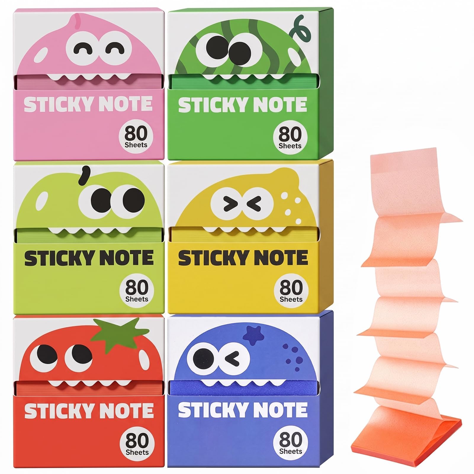 Cute Fruit Monster Pop-Up Sticky Notes Dispenser，6PCS