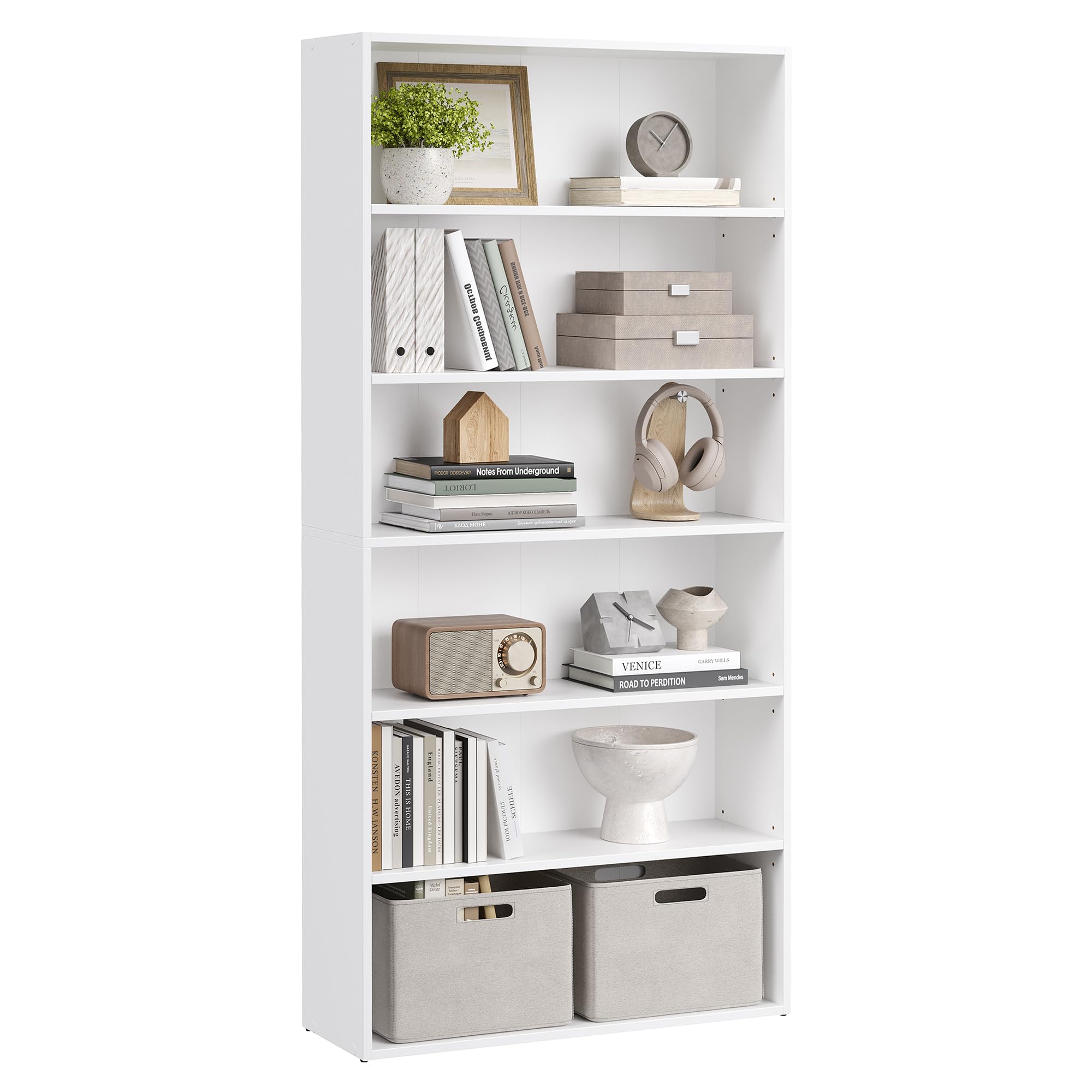 VASAGLE Custos Collection - Bookshelf, 6-Tier Bookcase, Book Shelf, Open Storage Shelf, 9.4 x 31.5 x 63.3 Inches, for Living Room, Home Office, Dining Room, Cloud White ULBC412W01
