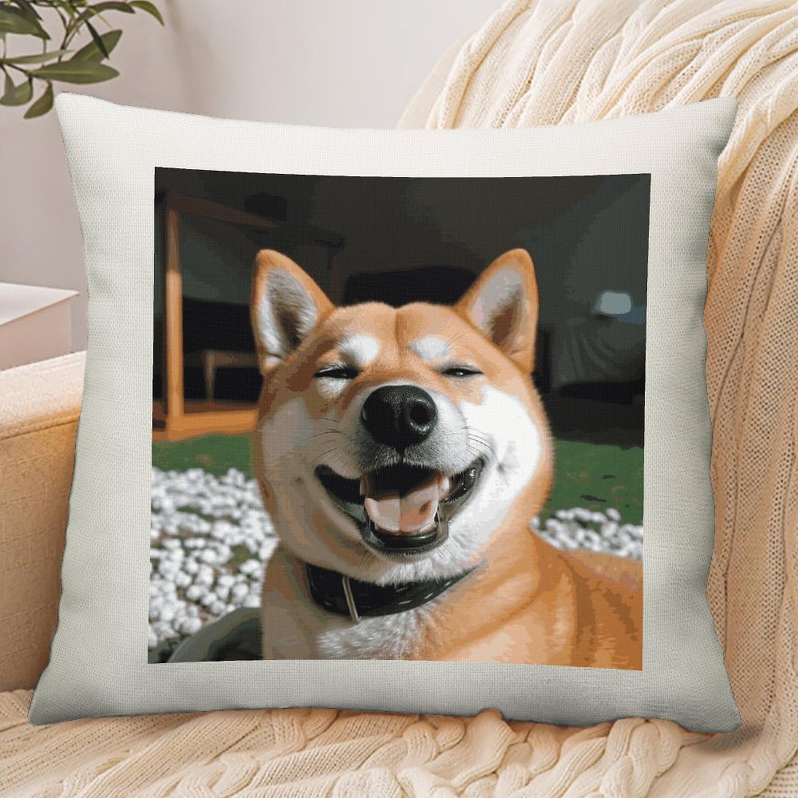 Adfgyerh Style Shiba Inu Smile Tongue Out Pillow Cover Breathable,Pillowcases Boho Decorative Envelope Closure,Throw Pillow Covers For Beach,Patio,Balcony,Couch Living Room 16 * 16In