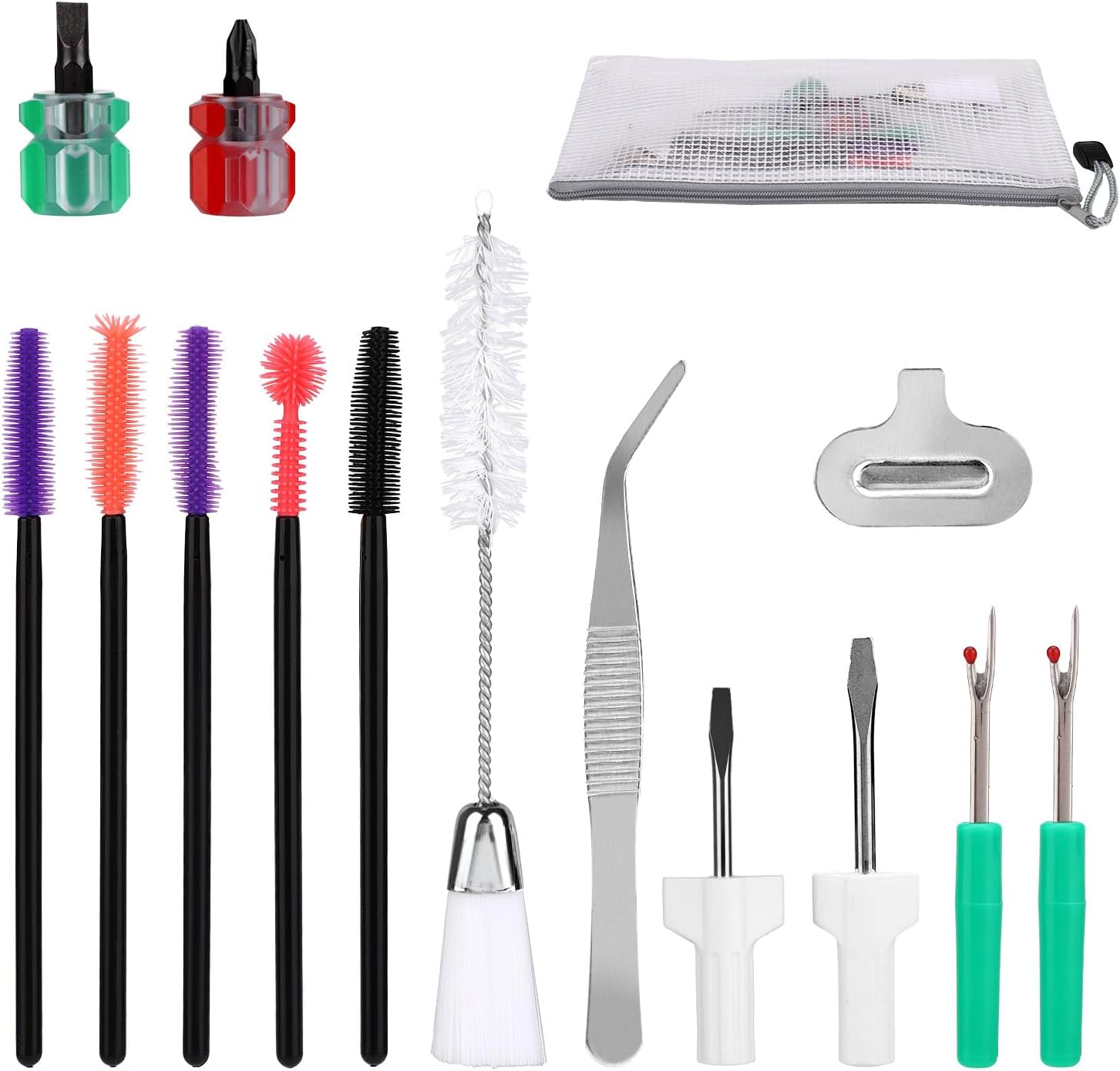 15pcs Sewing Machine Cleaning Kit, Sewing Machine Crevice Cleaning Tools Including Dual-Head Brush Silicone Tip Brush Screwdriver Tweezers Seam Ripper Screwdriver Storage Bag