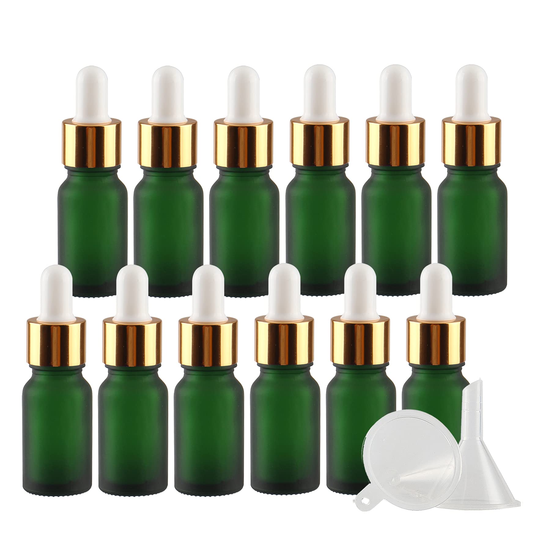 24 Pieza 10ml Verde mate Botellas de Cristal con Pipeta, 10 ml Frasco Cuentagotas Cristal con Tapón de Rosca Oro, Botella de Vidrio con Cuentagotas para Aceite Esencial Aromaterapia