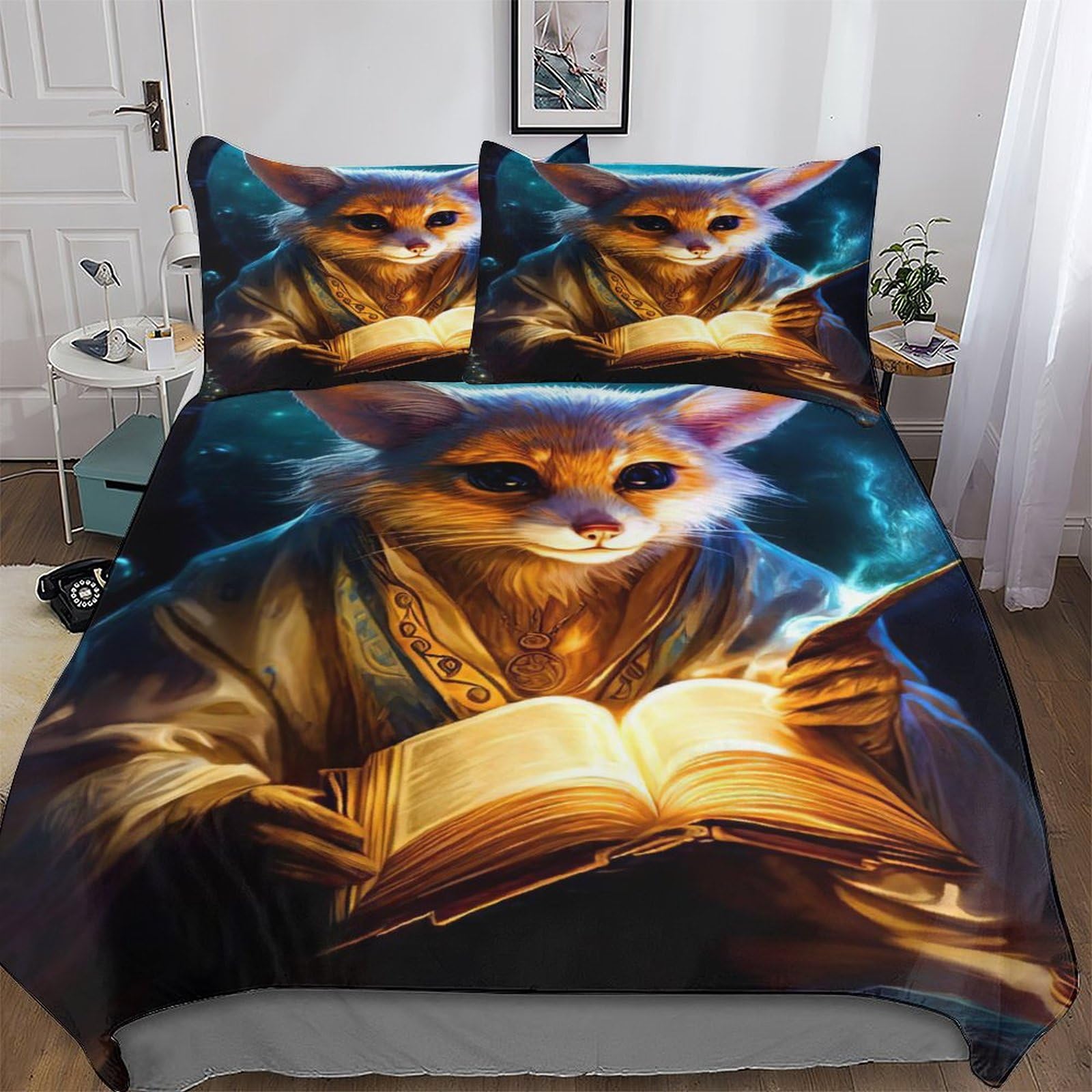 Housse de couette Renard 3D en microfibre premium 220x240cm avec taie d'oreiller grand confort