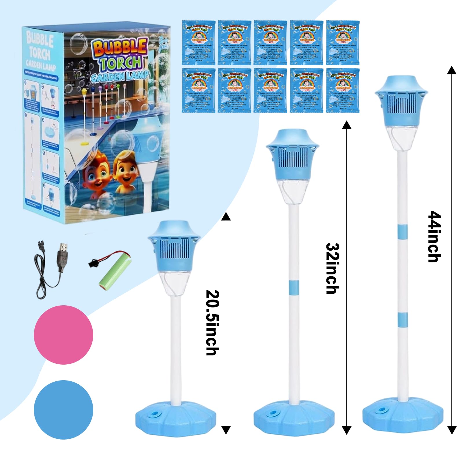 Machine à Bulles Automatique Sur Pied Réglable – Torche Lumineuse Pour Jardin, Fête Et Extérieur, 2 Couleurs