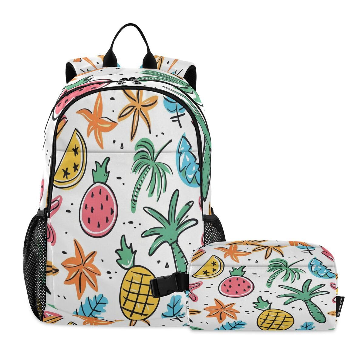 Sac à dos tropical ananas avec sac de repas pour les sorties scolaires et le collège