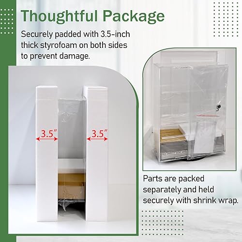 Miniatura 5 de MOOCA Escaparate de gafas acrílicas giratorias de 360 grados con 4 estantes extraíbles y cerradura de llave, vitrina acrílica, ideal para gafas