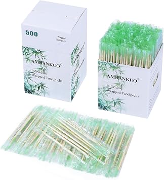 Individually Wrapped Bamboo Round Toothpicks, 2.5" Long, Double-Points, Natural & Sturdy, Perfect for Teeth Cleaning, Appetizers, Cocktails, Barbecue, Fruits & Olives,500-Count*1