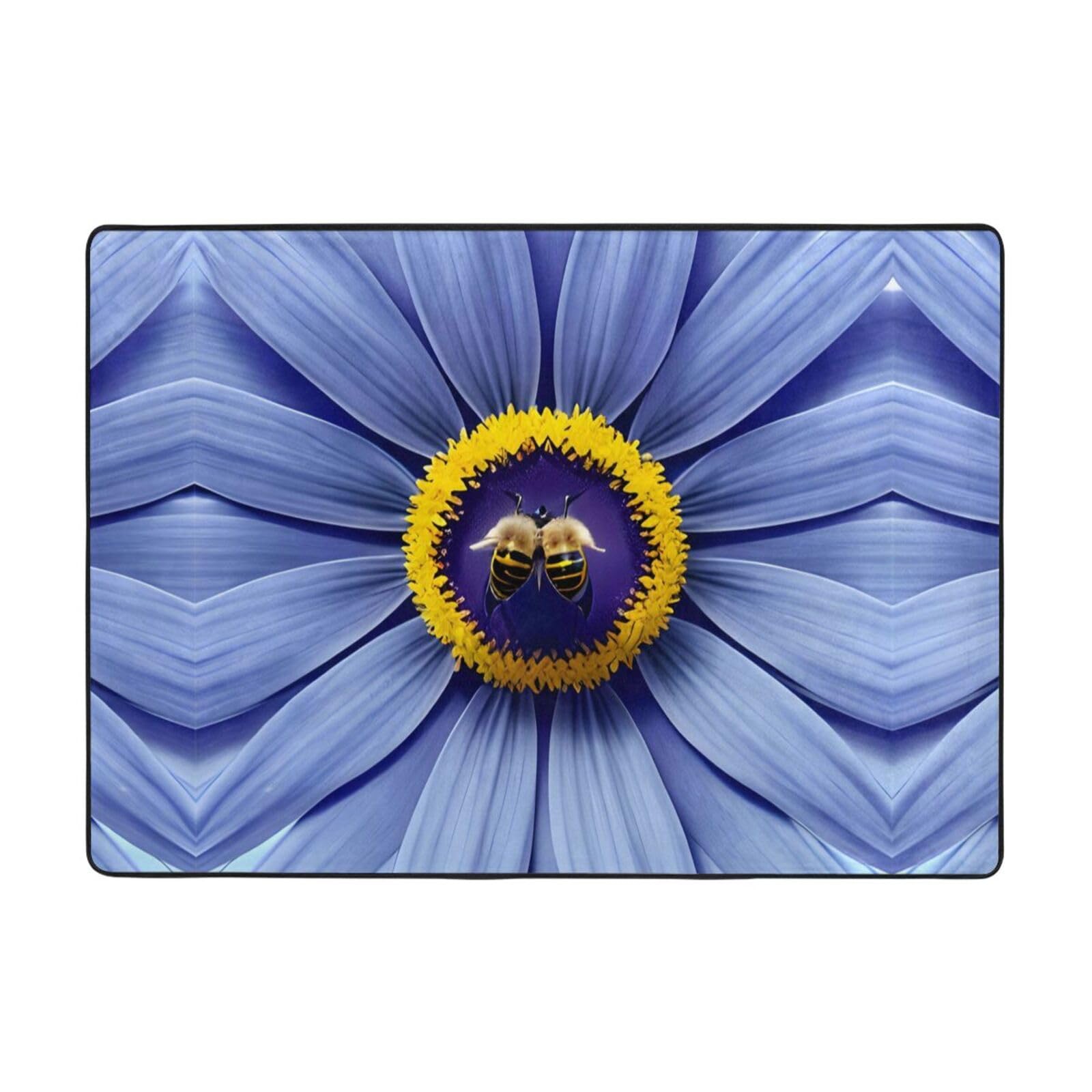Grand tapis en flanelle 203x147 cm motif fleur abeille pour chambre et bureau