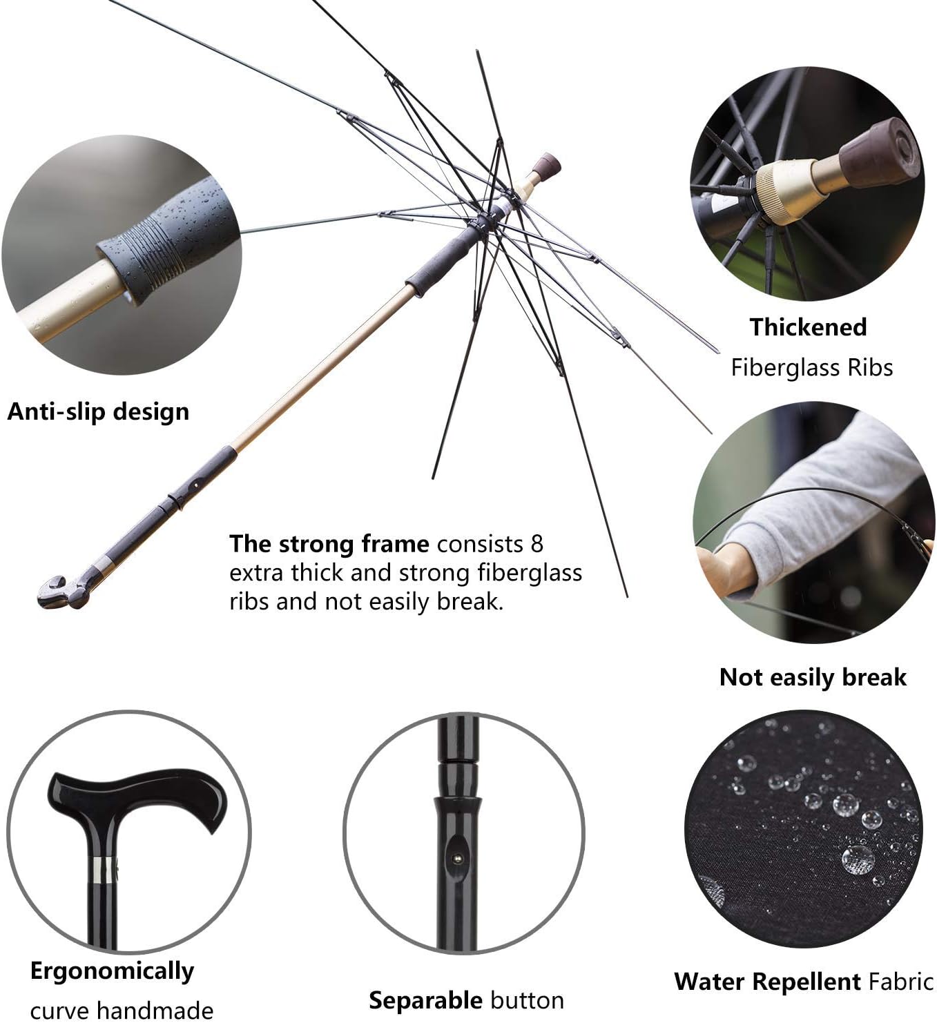 review Walking Cane Umbrella 2-in-1 Windproof Walking Sticks Crutch Umbrella,Heavy Duty Frame,Lightweight - Umbrella Cane,Great gift for Birthday,Christmas,Father's Day,Men,Women