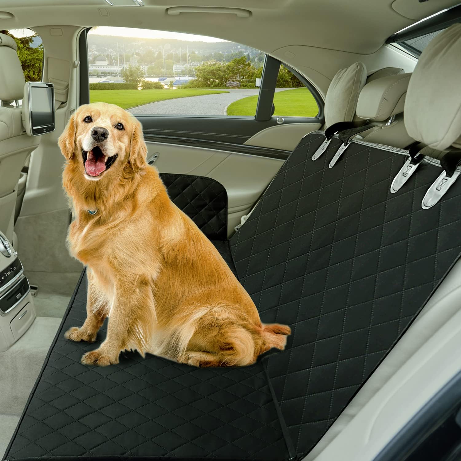 IVY&LANE Dog Car Seat Cover for Back Seat, 100% Waterproof Dog Seat Cover, 600D Scratch Resistant Bench Back Seat Cover, Anti-Slip Back Seat Covers for SUVs, Trucks and Sedans (Black,53"×48")