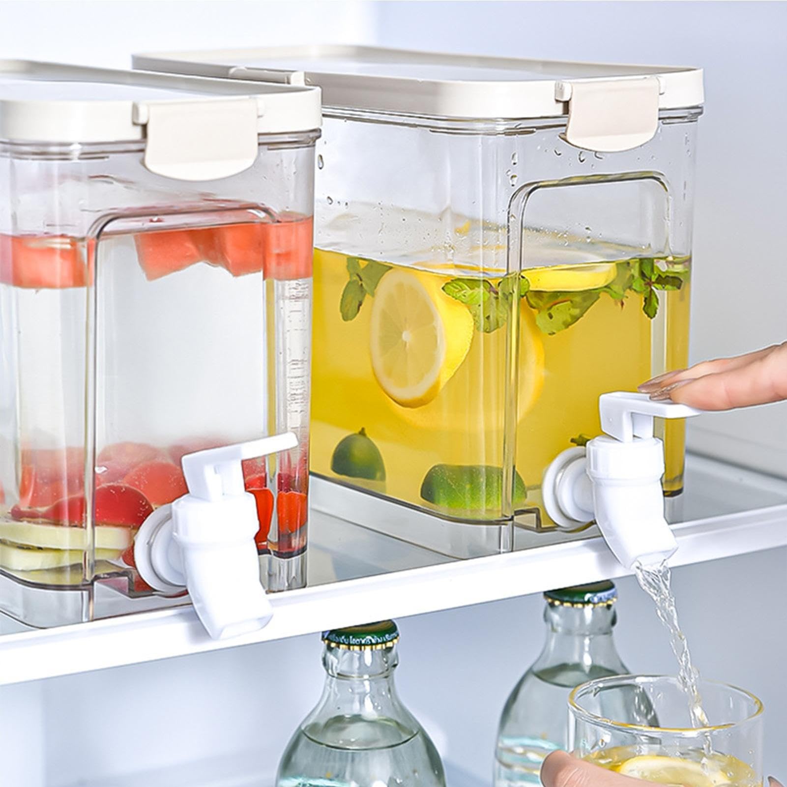 Distributeur d'eau rotatif avec robinet, distributeur de boissons froides et chaudes, pichets de boissons glacées avec séparation pour la fabrication de thés et de jus au réfrigérateur