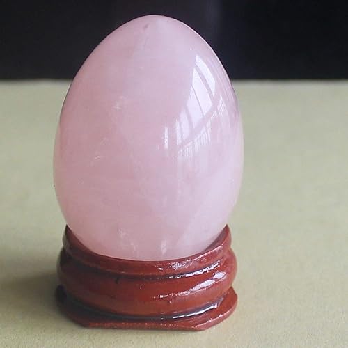 Huevo de cuarzo rosa con piedra preciosa mixta de 1.575x1.181 in con soporte de madera, cristal de chakras curativo para decoración del hogar