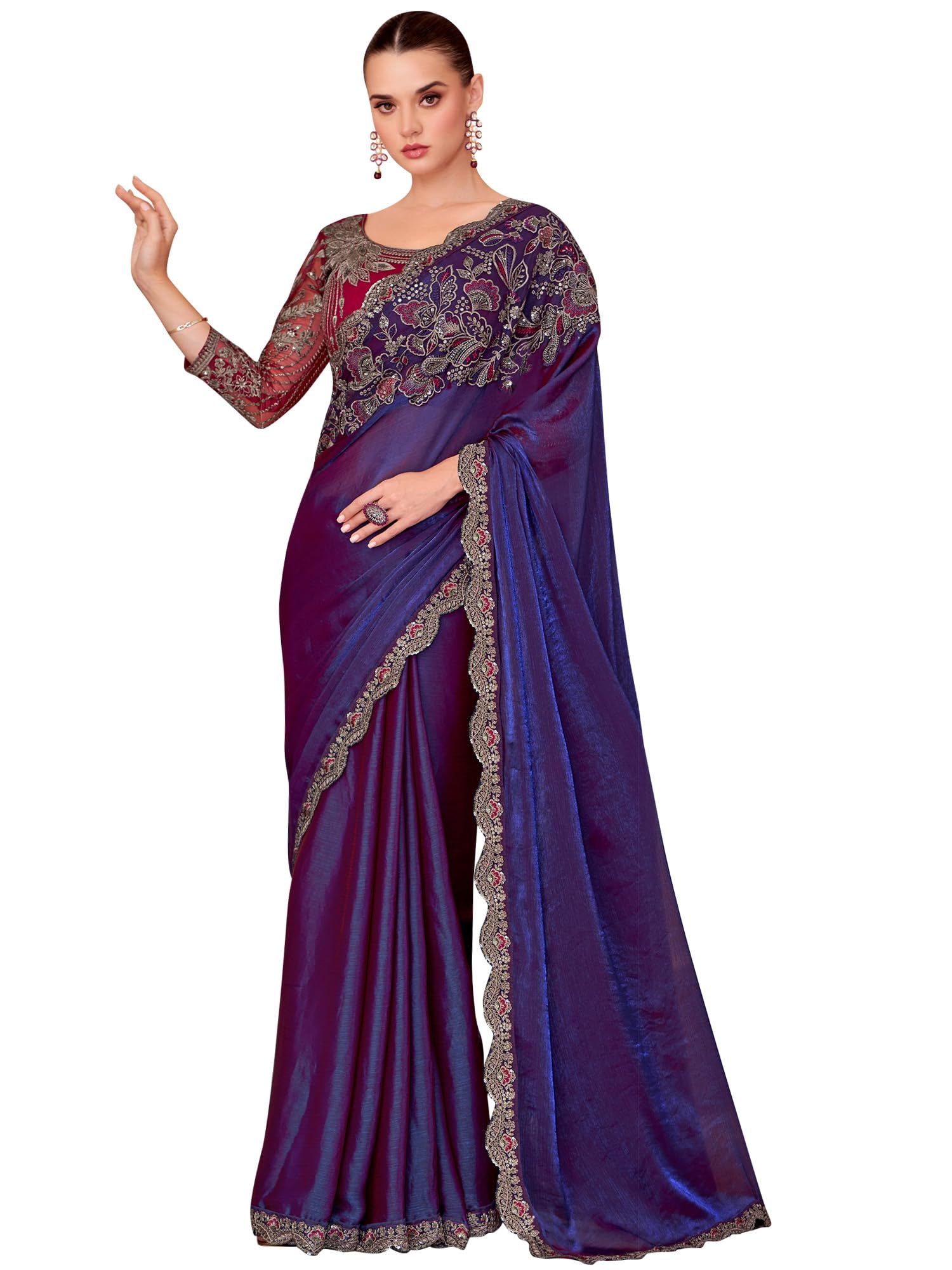 Women's Chiffon Embellished Saree With Unstitched Blouse Piece (SNDLWOD1501_TFH_Parent)-image-25