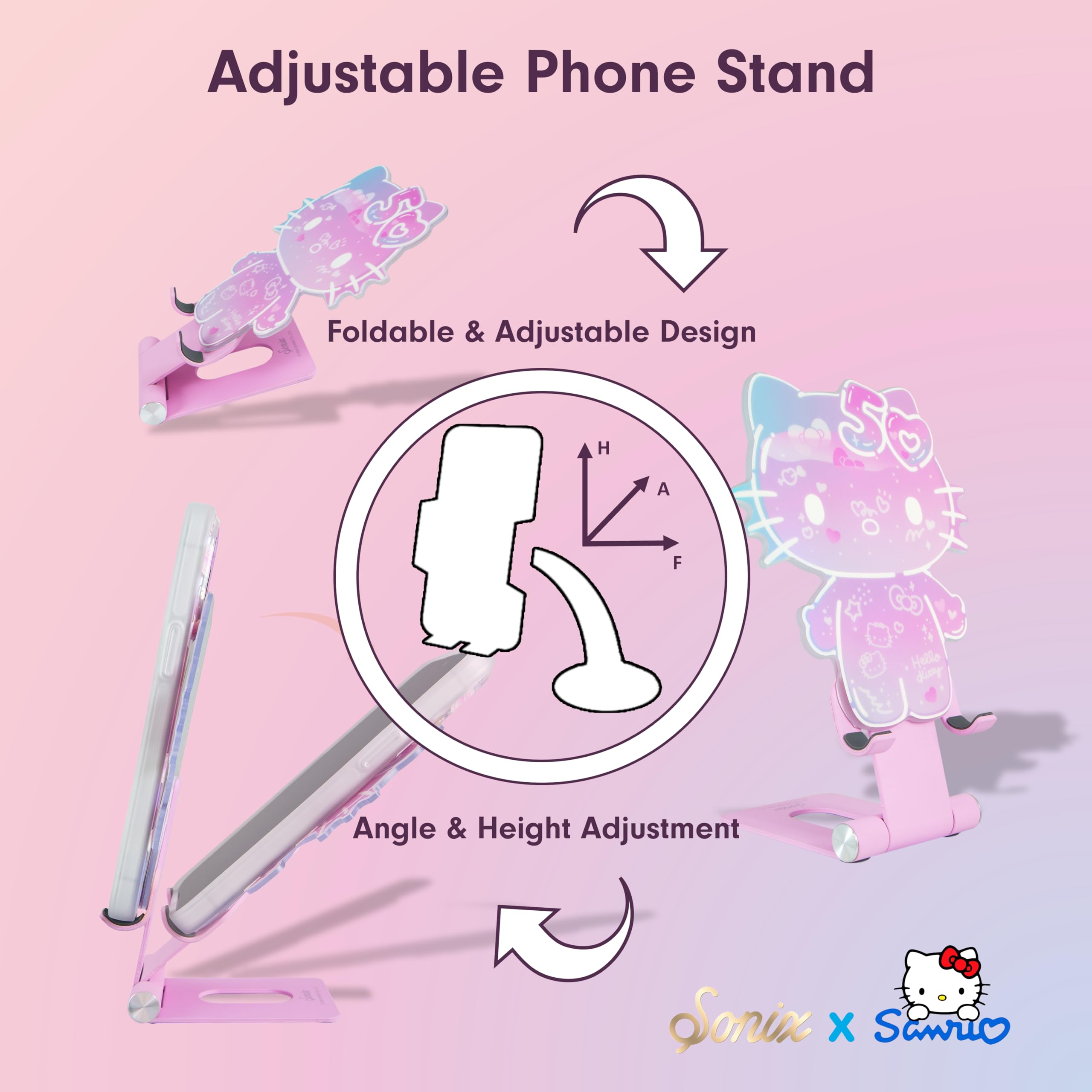 Sonix x Sanrio Character Phone Stand | Adjustable Cell Phone Holder, Desk Stand, Dock | Hello Kitty 50th Anniversary
