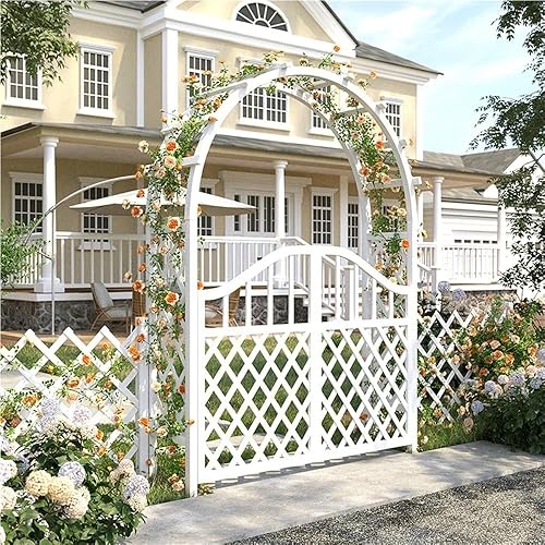 Wooden Garden Arbor with Door, Outdoor Wedding Arch for Ceremony, Wood Garden Arbour Trellis for Plant Climbing, Wedding Decoration Arch for Garden Backyard, Lawn(White,47.2''(120cm)) - 47.2''(120cm) - White