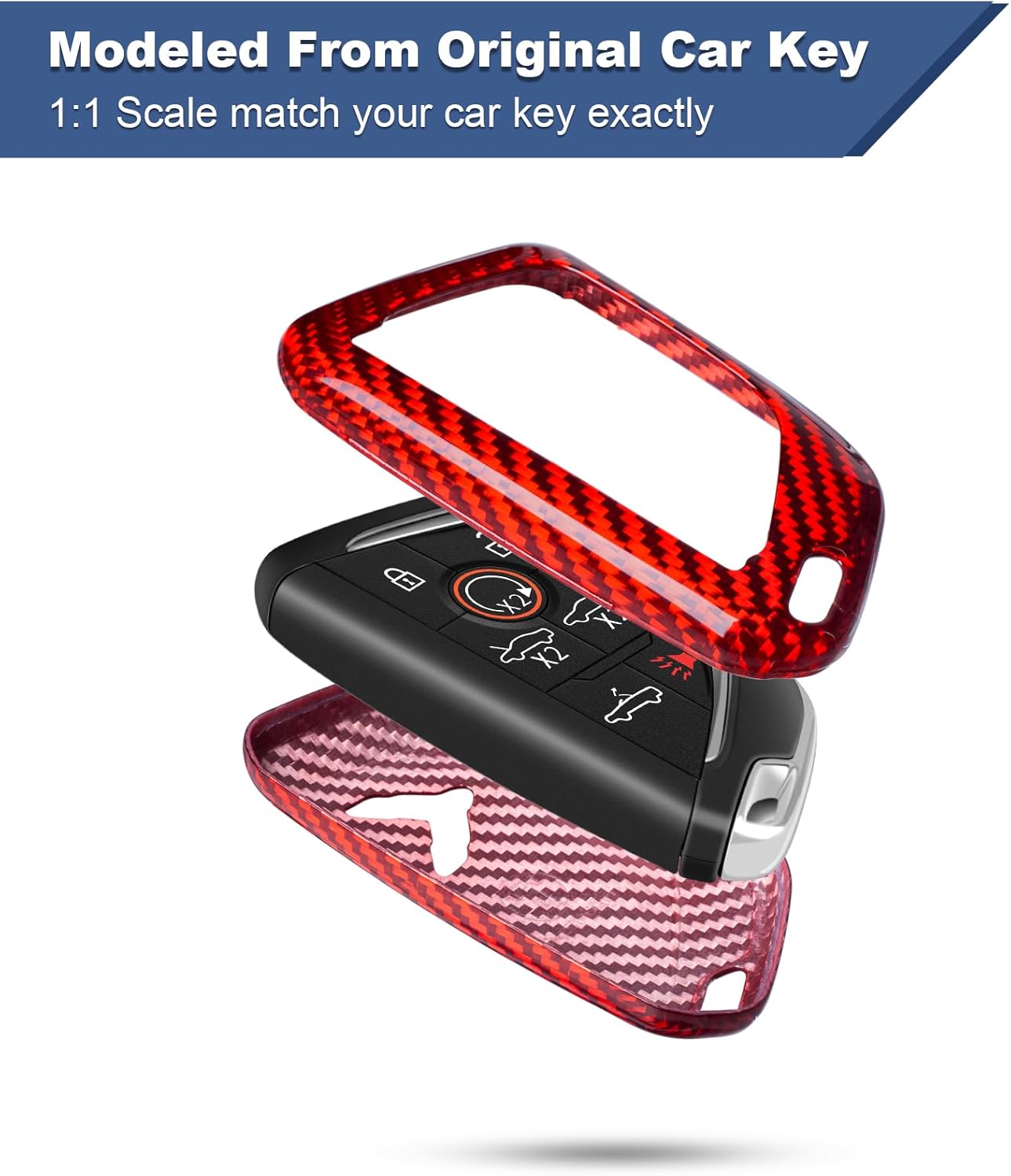 T-carbon Key Fob Case Cover Compatible with Corvette C8 with Upgraded Keychain Lanyard Real Glass Fiber Key Fob Protector Compatible with c8 Corvette Z51 Z06 2020-2026 Smart Key Accessories(Red)