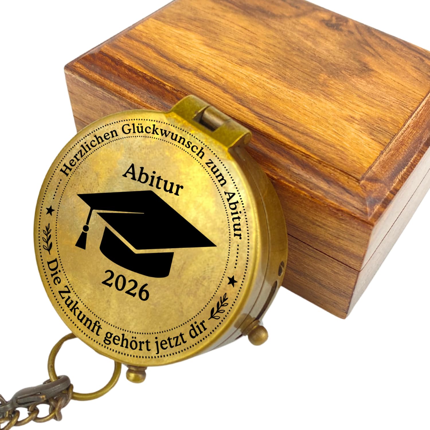 Personalisierter Messing Kompass zum Abitur – 9 Designs zur Auswahl – Wunschgravur auf Innenseite – In Poliert oder Vintage-Optik Schulabschluss Abi 2026