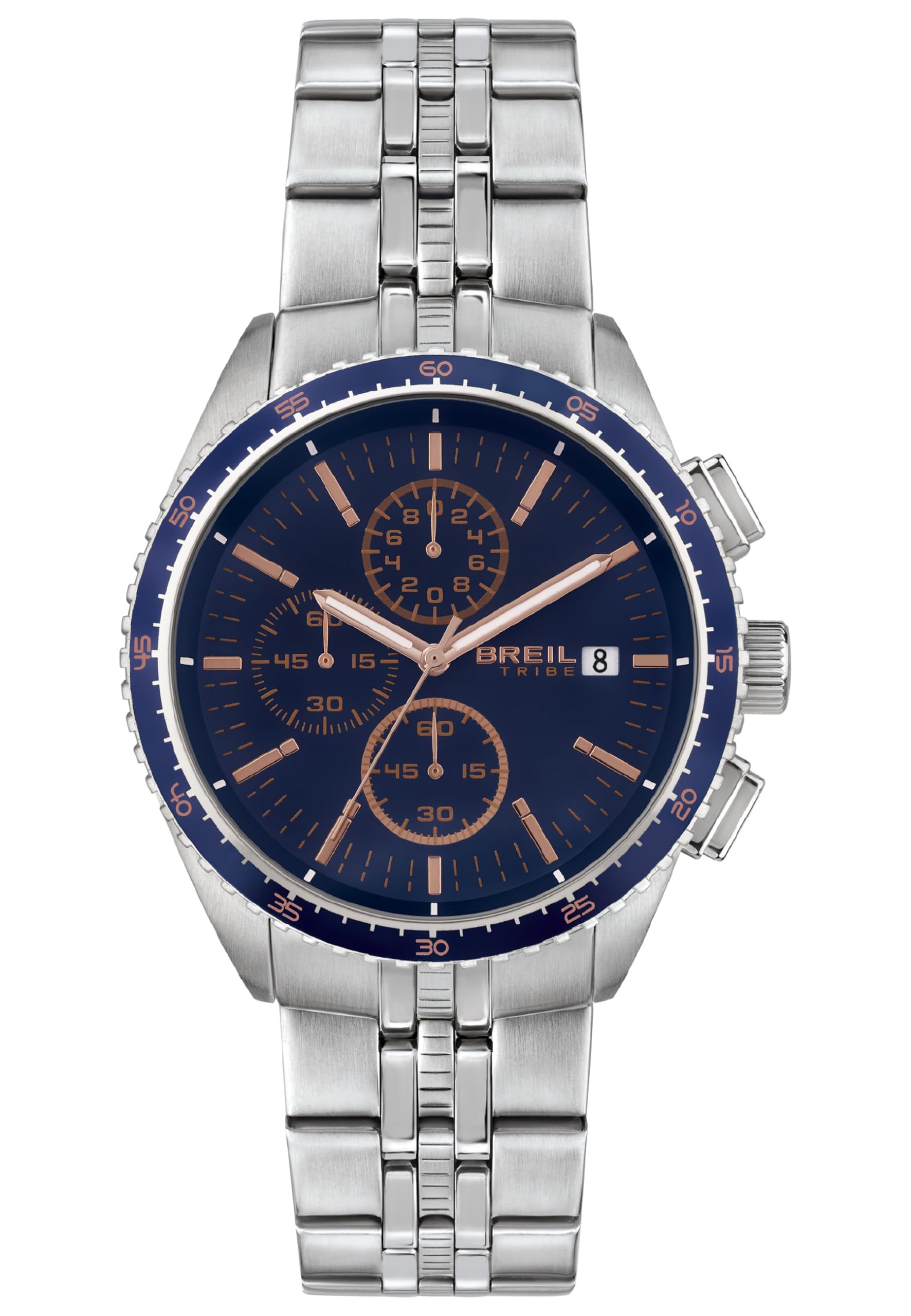 Breil Men's NET Watch Collection Mono-Colour Blue dial Chrono Quartz Movement and Steel Steel Bracelet EW0544